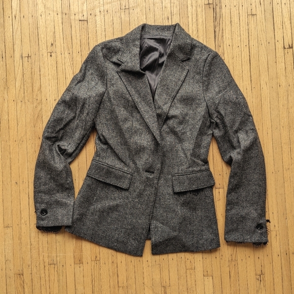 Grey Woven Blazer with Lace Details - Picture 1 of 3